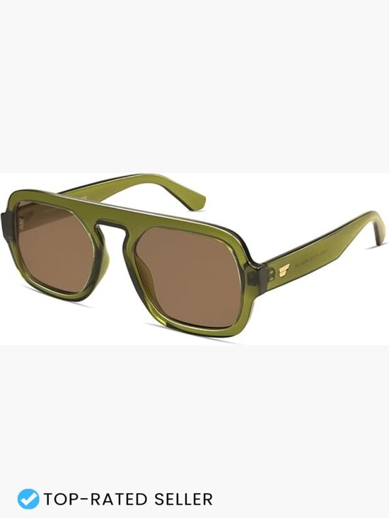 Retro Square Aviator Sunglasses Flat Top Rectangle Frame UV400 Protection main image 5